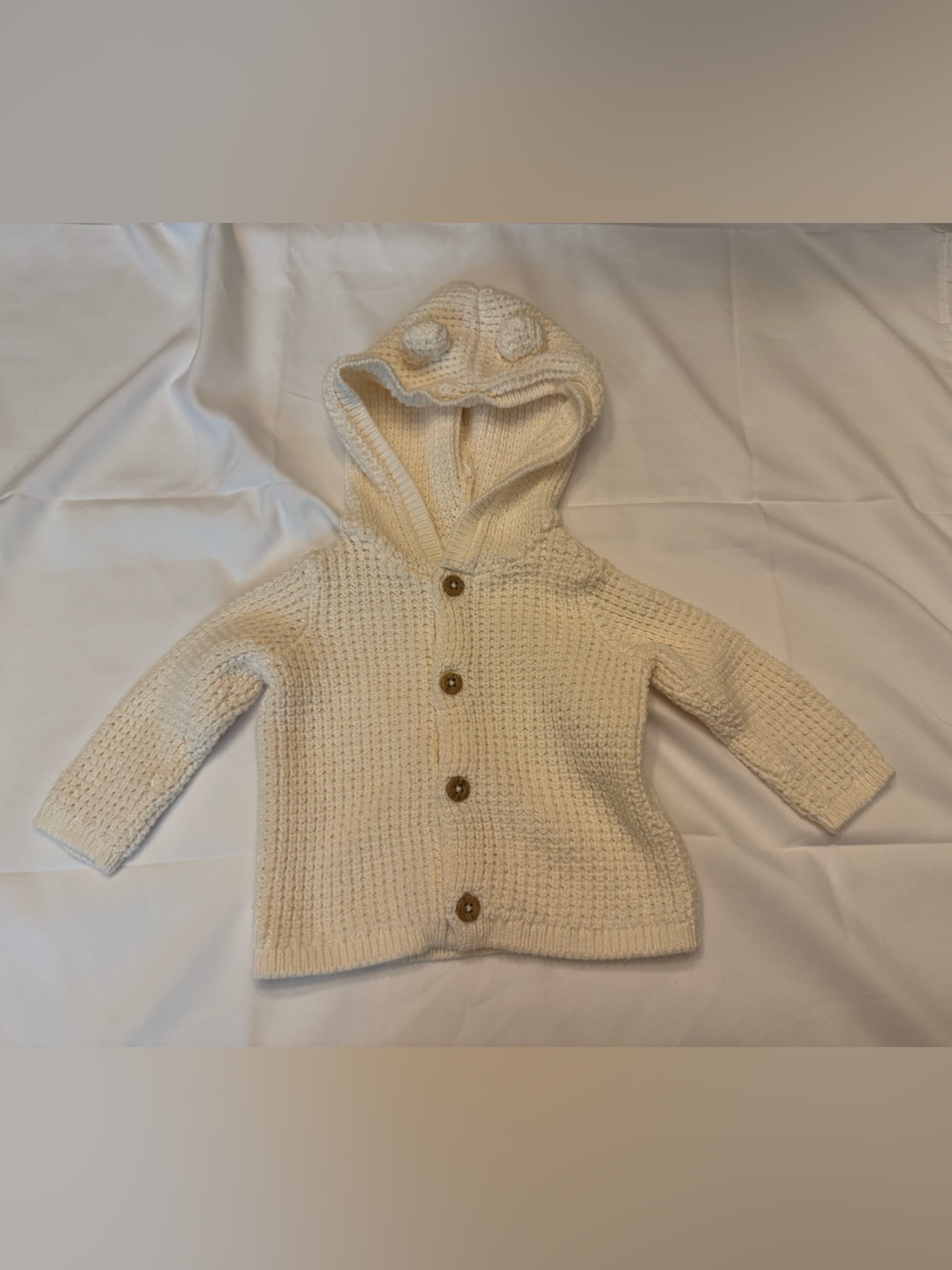 Carter’s Cream Hooded Knit Baby Cardigan with Bear Ear Detail